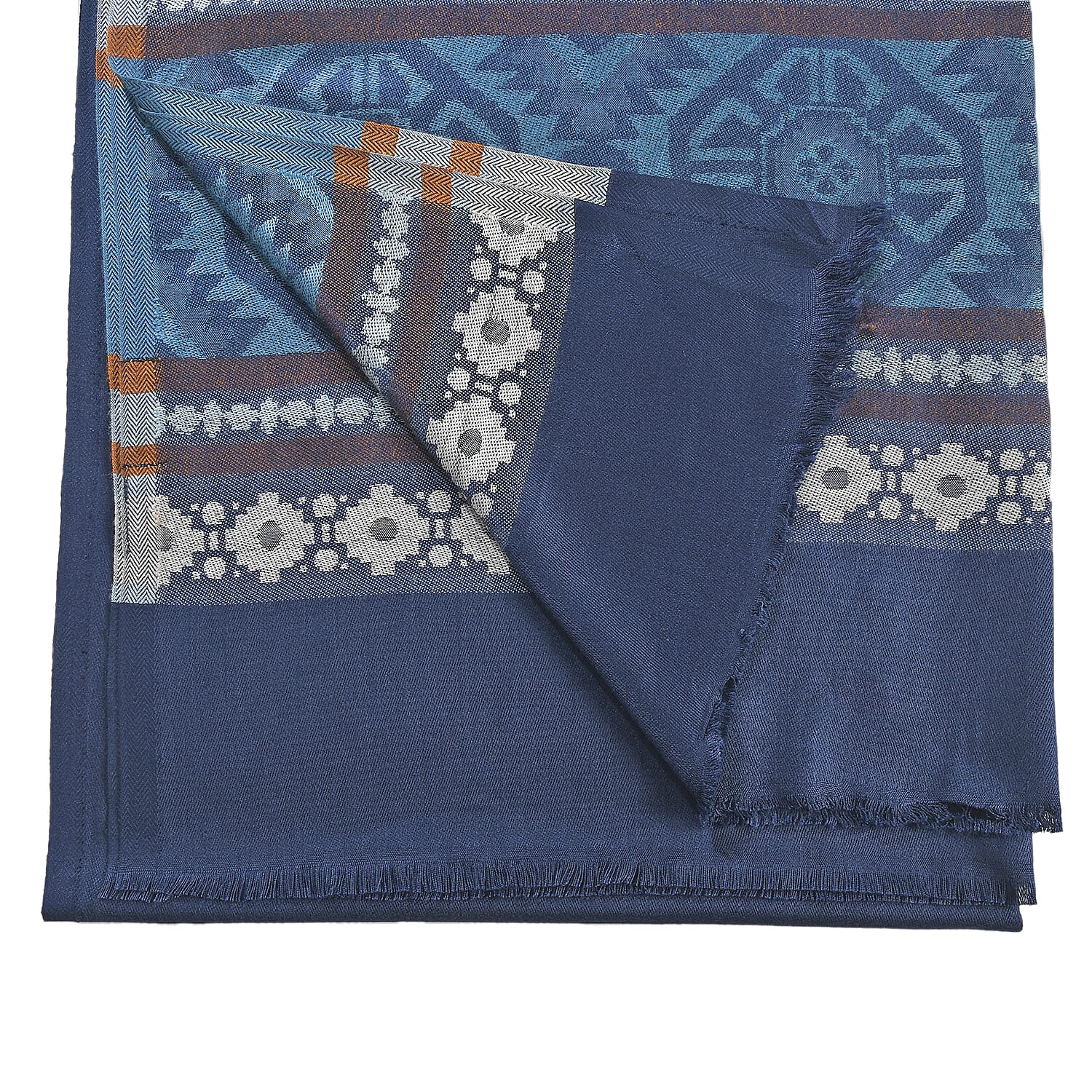 LA MAREY Geometric and Stripe Pattern Yarn Dyed Jacquard Scarf (Size 180x70 Cm) - Navy Blue 9053499 8