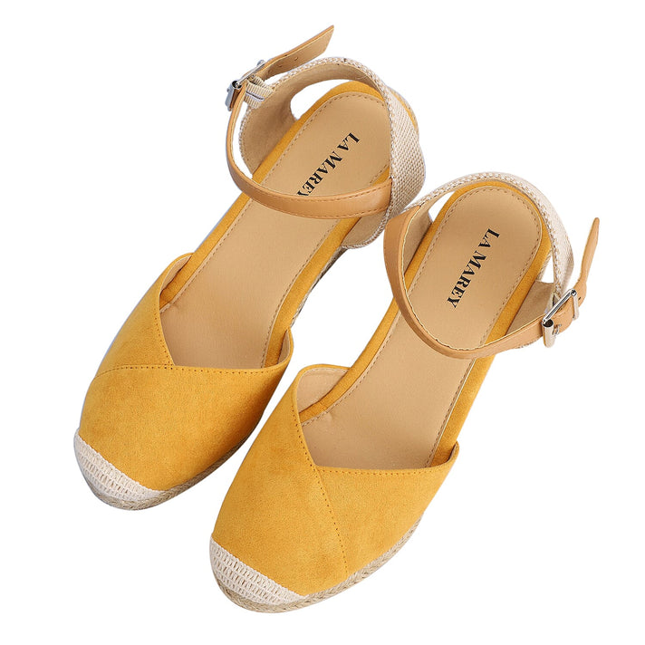 LA MAREY High Heel Espadrilles with Hook and Loop Buckle - Yellow 3808227 1