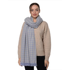 Close Out Deal LA MAREY Super Soft 100% Wool Shawl in Blue Houndstooth Pattern with Tassels (200x69 Cm)