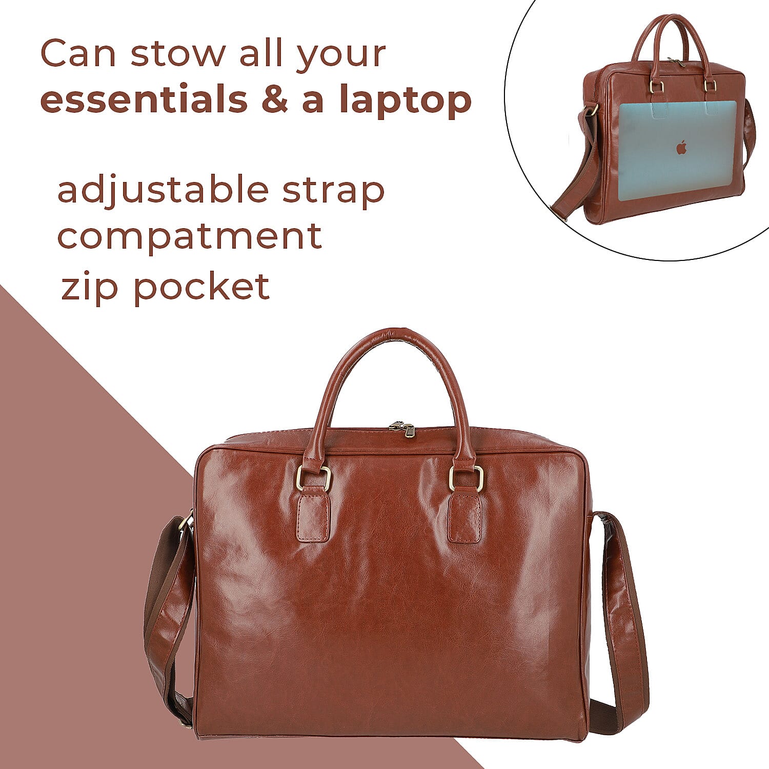 La Marey Laptop Bag with Adjustable Shoulder Strap - Brown 7303031 2