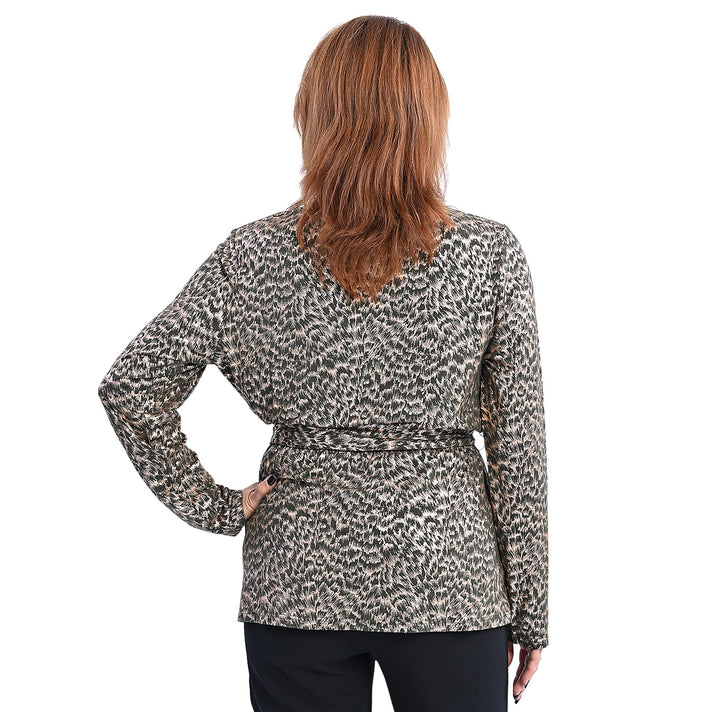 LA MAREY Leopard Pattern V-Neck Knitted Blouse with Belt - Brown 3873816 2