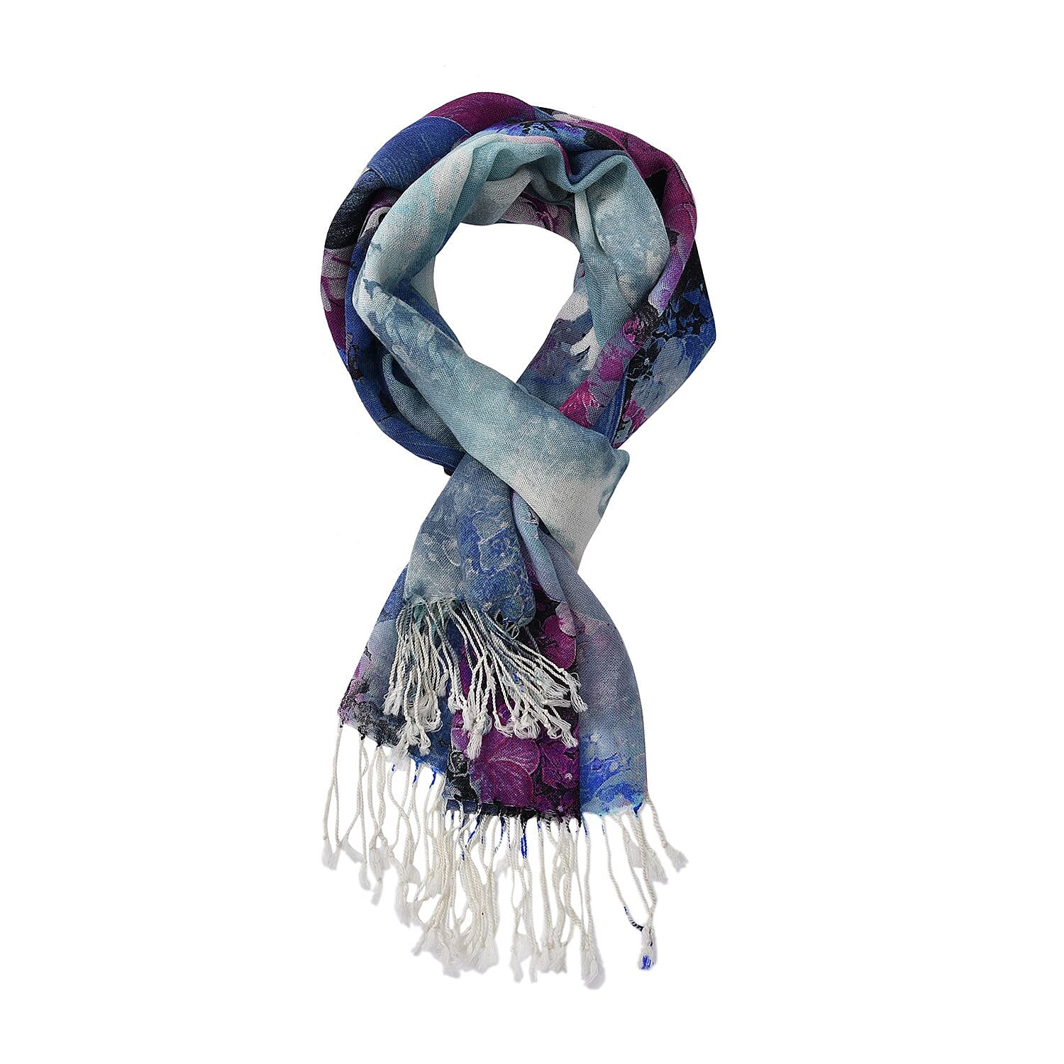 LA MAREY Merino Wool Flower Pattern Scarf (Size 66x184 Cm) - Light Blue 8915184 0