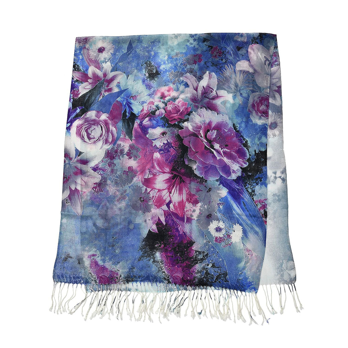 LA MAREY Merino Wool Flower Pattern Scarf (Size 66x184 Cm) - Light Blue 8915184 3