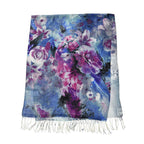 LA MAREY Merino Wool Flower Pattern Scarf (Size 66x184 Cm) - Light Blue