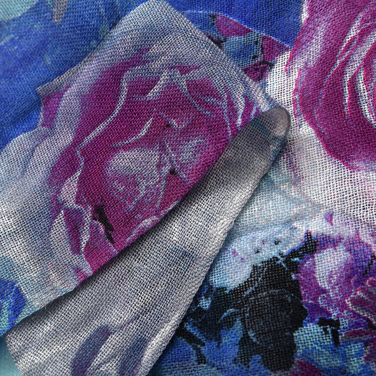 LA MAREY Merino Wool Flower Pattern Scarf (Size 66x184 Cm) - Light Blue 8915184 6