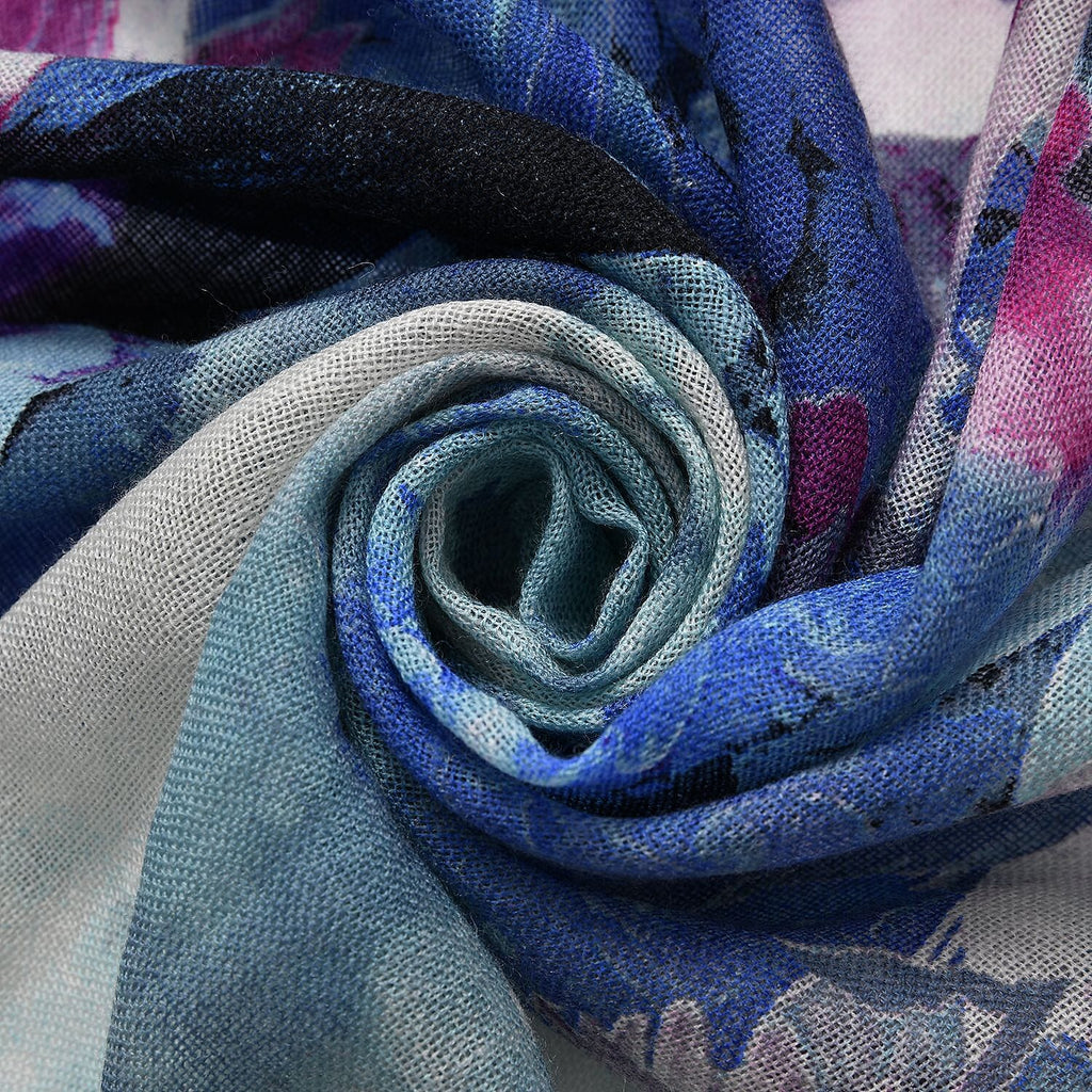 LA MAREY Merino Wool Flower Pattern Scarf (Size 66x184 Cm) - Light Blue