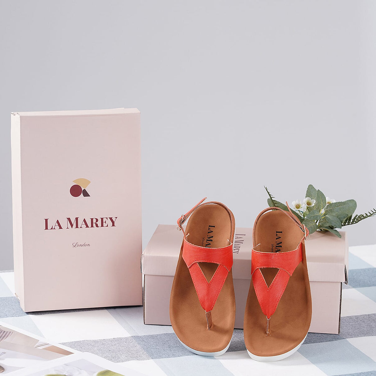 LA MAREY Open Toe Flat Women's Sandals with Loop Strap - Orange 3808988 1