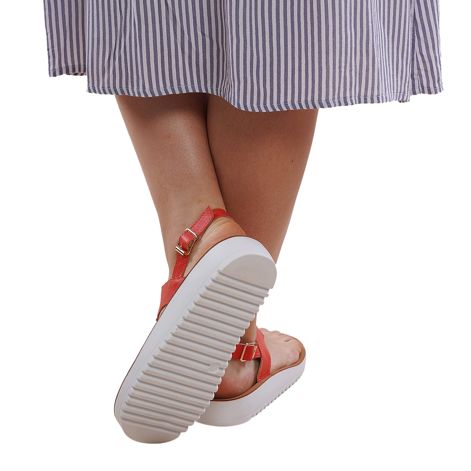 LA MAREY Open Toe Flat Women's Sandals with Loop Strap - Orange 3808988 2