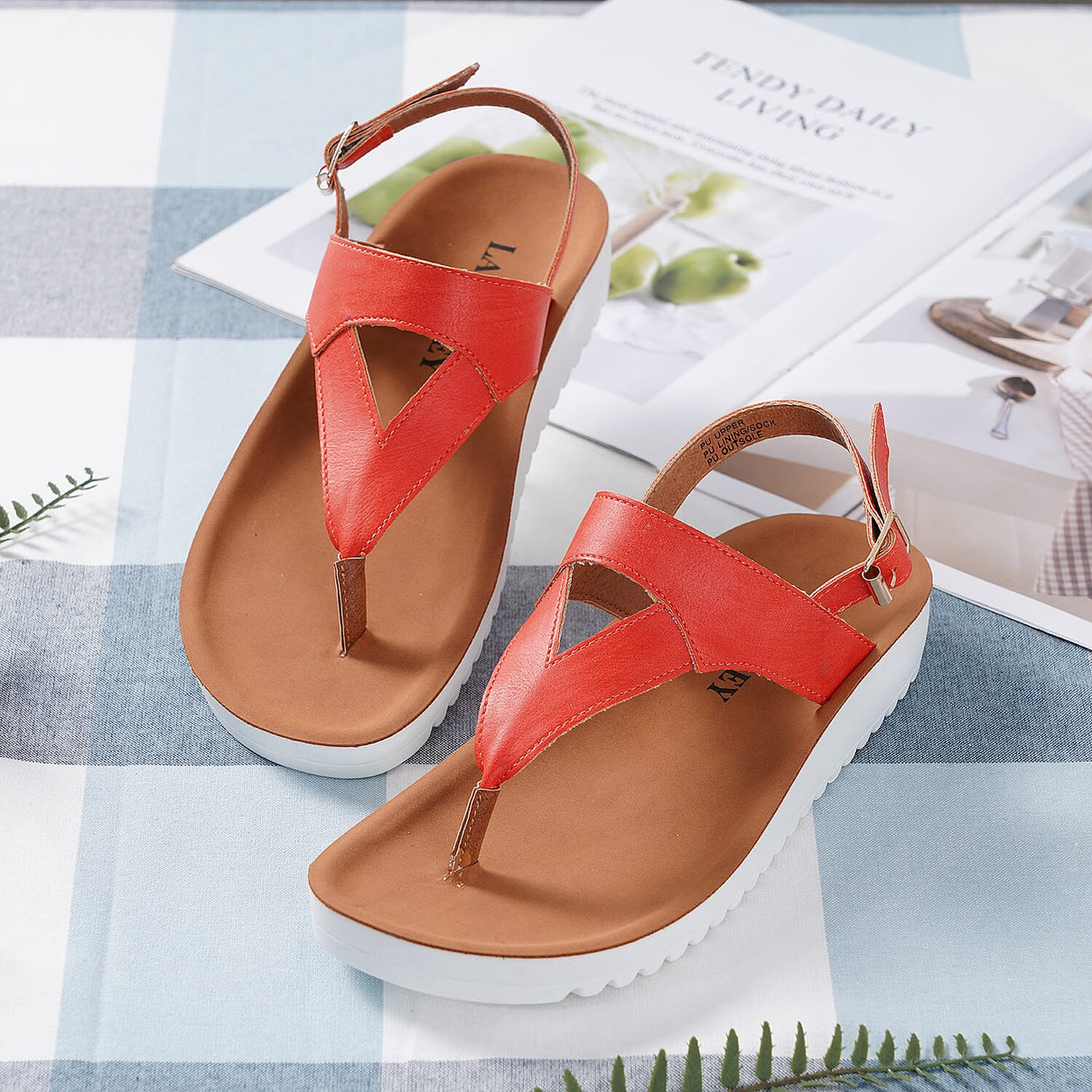LA MAREY Open Toe Flat Women's Sandals with Loop Strap - Orange 3808988 6