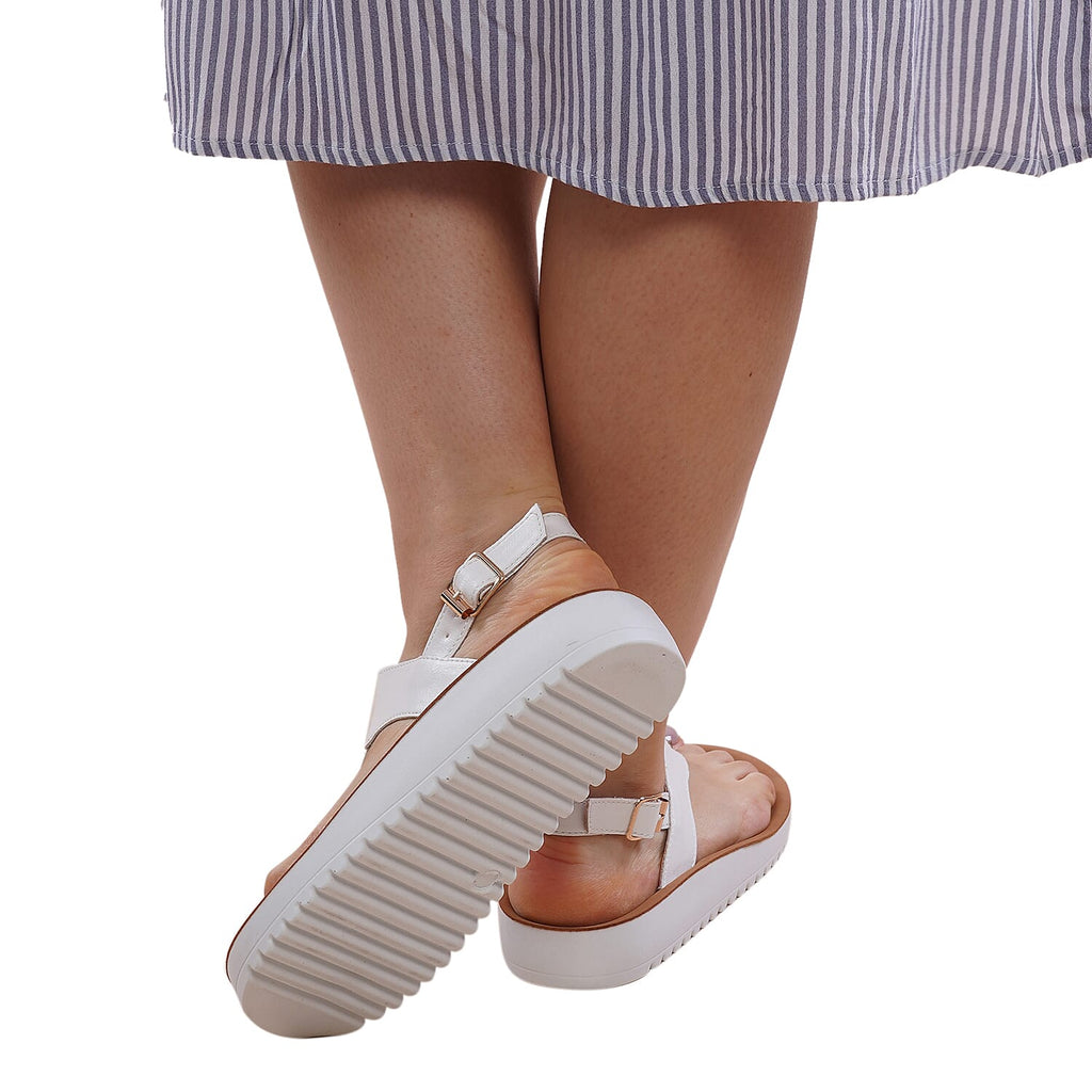 LA MAREY Open Toe Flat Women Sandals with Loop Strap (Size 3) - White