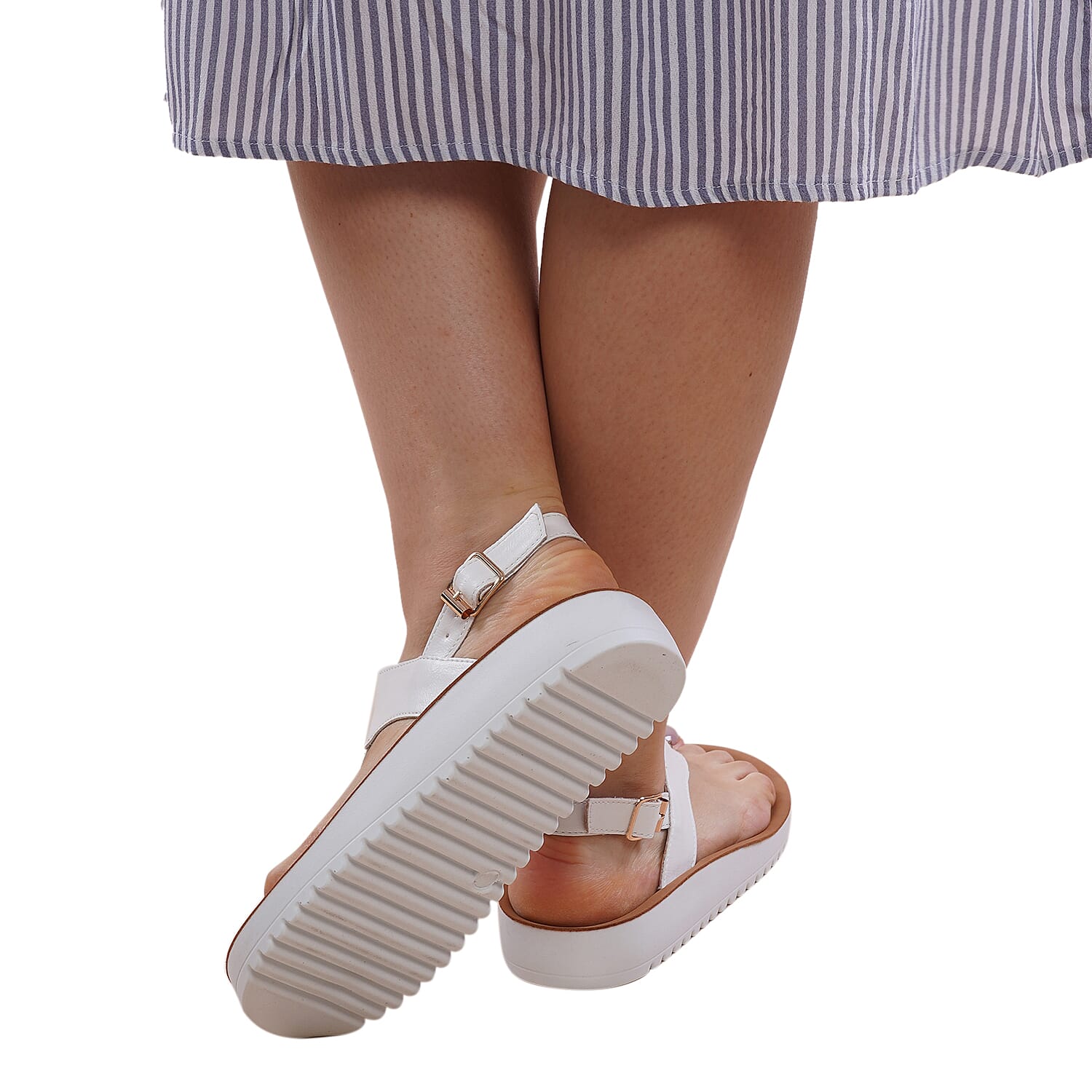 LA MAREY Open Toe Flat Women's Sandals with Loop Strap - White 3808979 4