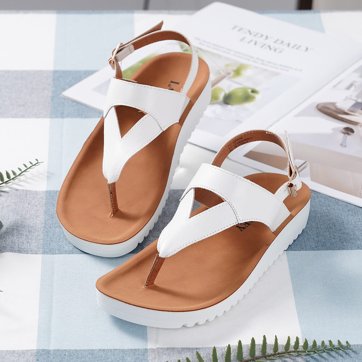 LA MAREY Open Toe Flat Women's Sandals with Loop Strap - White 3808979 7