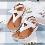 LA MAREY Open Toe Flat Women Sandals with Loop Strap (Size 3) - White