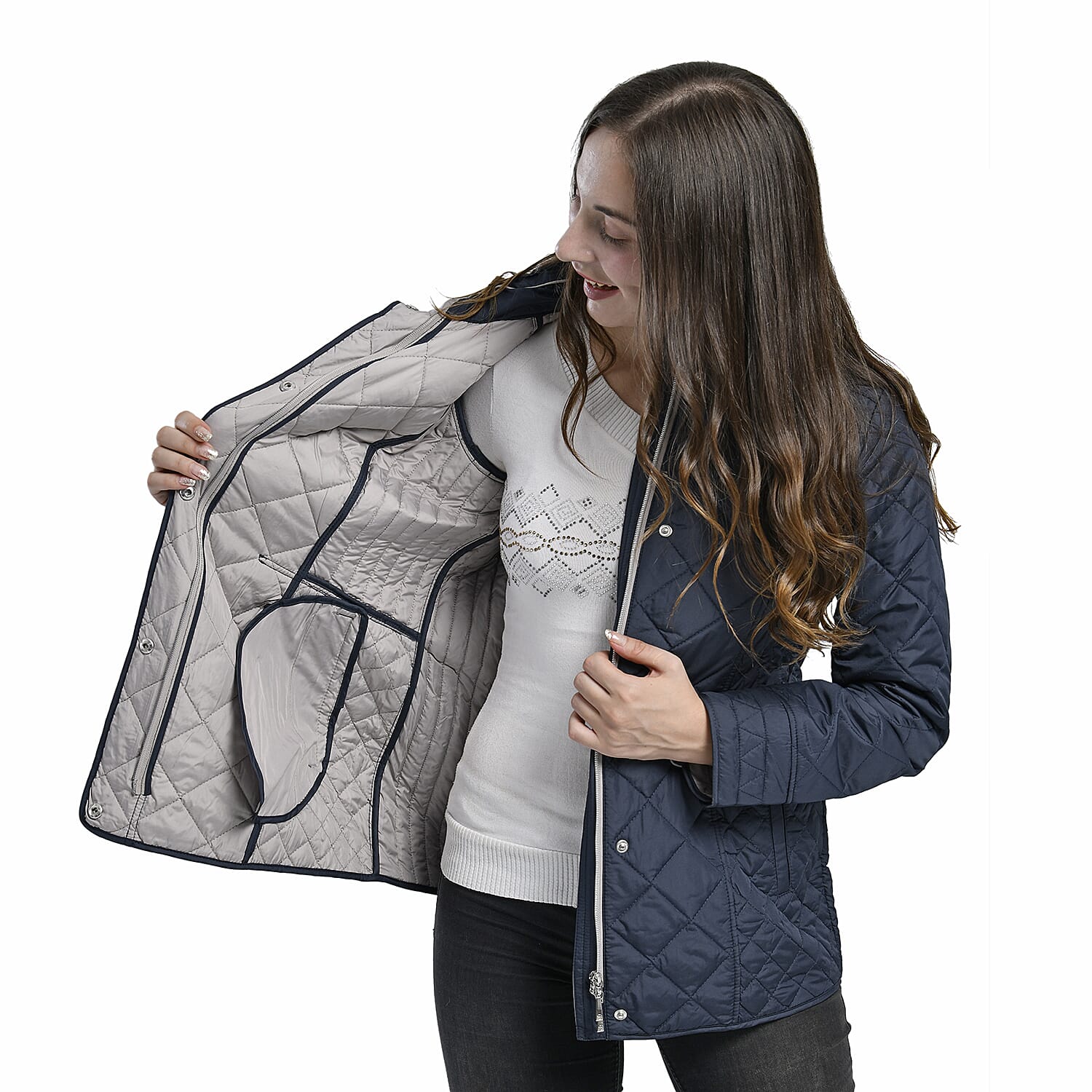LA MAREY Padded Quilted Pattern Women's Jacket - Blue 3881544 4