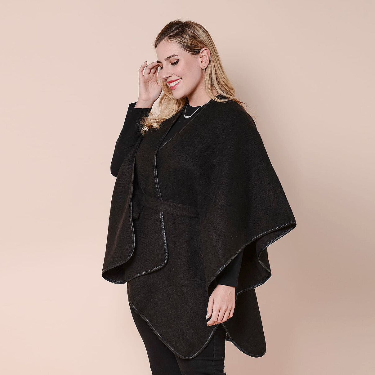 LA MAREY Solid Pattern Kimono with Belt - Black 6021123 3