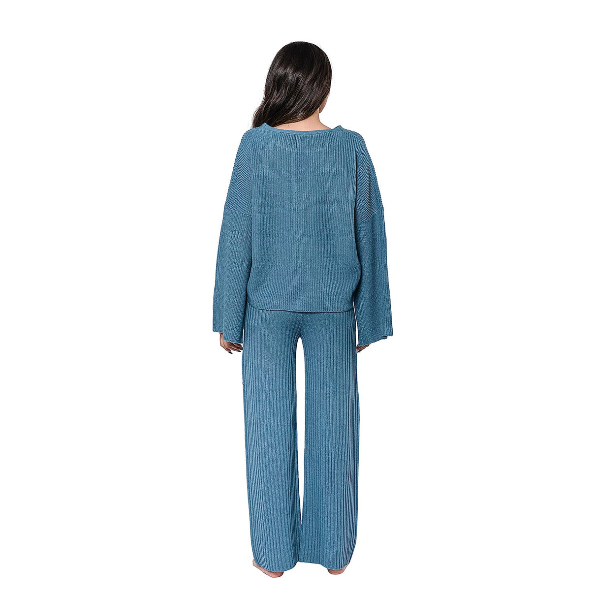 LA MAREY Ribbed Knit Top with Split Sleeves in Teal (Size XXL) 3721716 1
