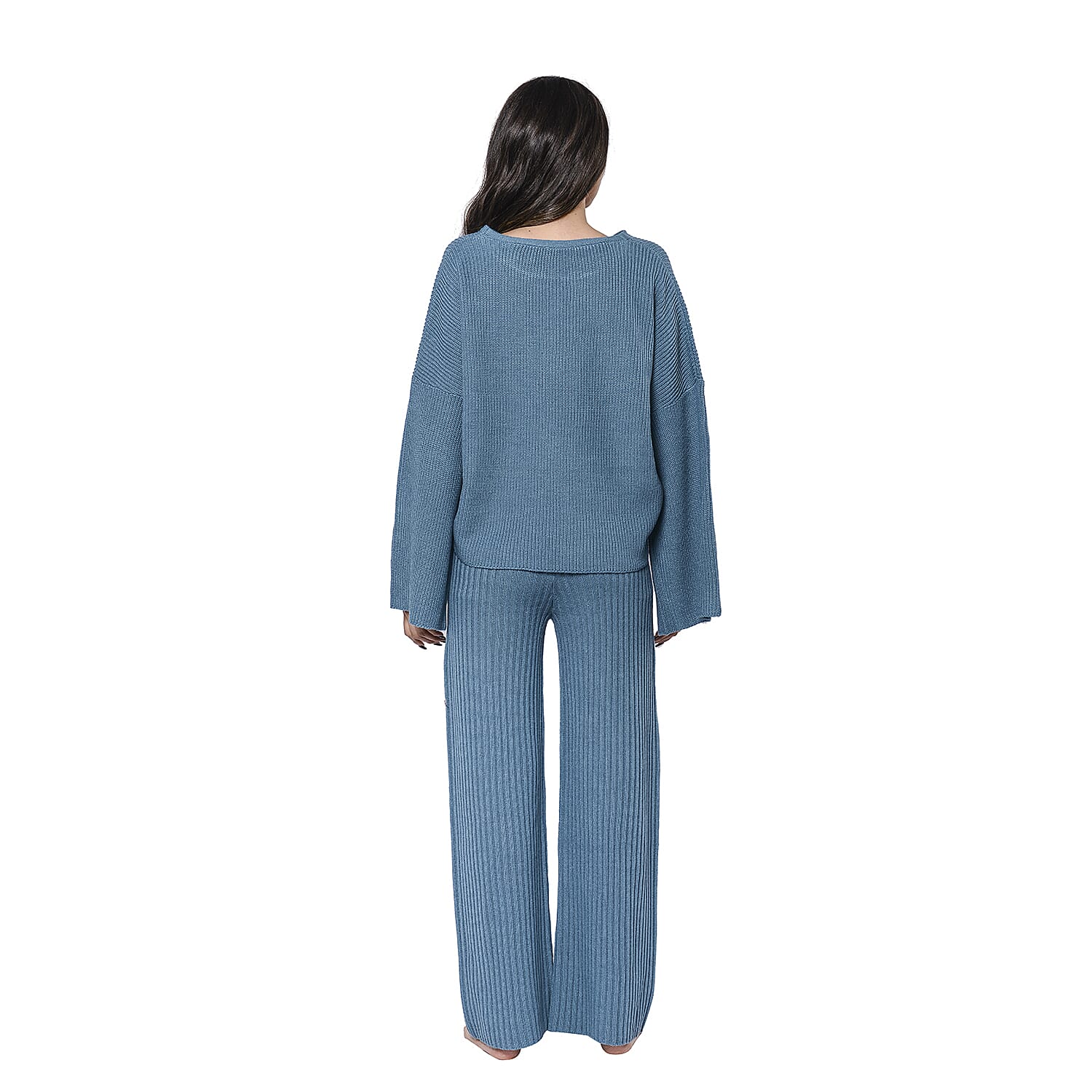 LA MAREY Ribbed Knit Top with Split Sleeves in Teal (Size XXL) 3721716 1