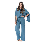 LA MAREY Ribbed Knit Top with Split Sleeves in Teal (Size XXL)