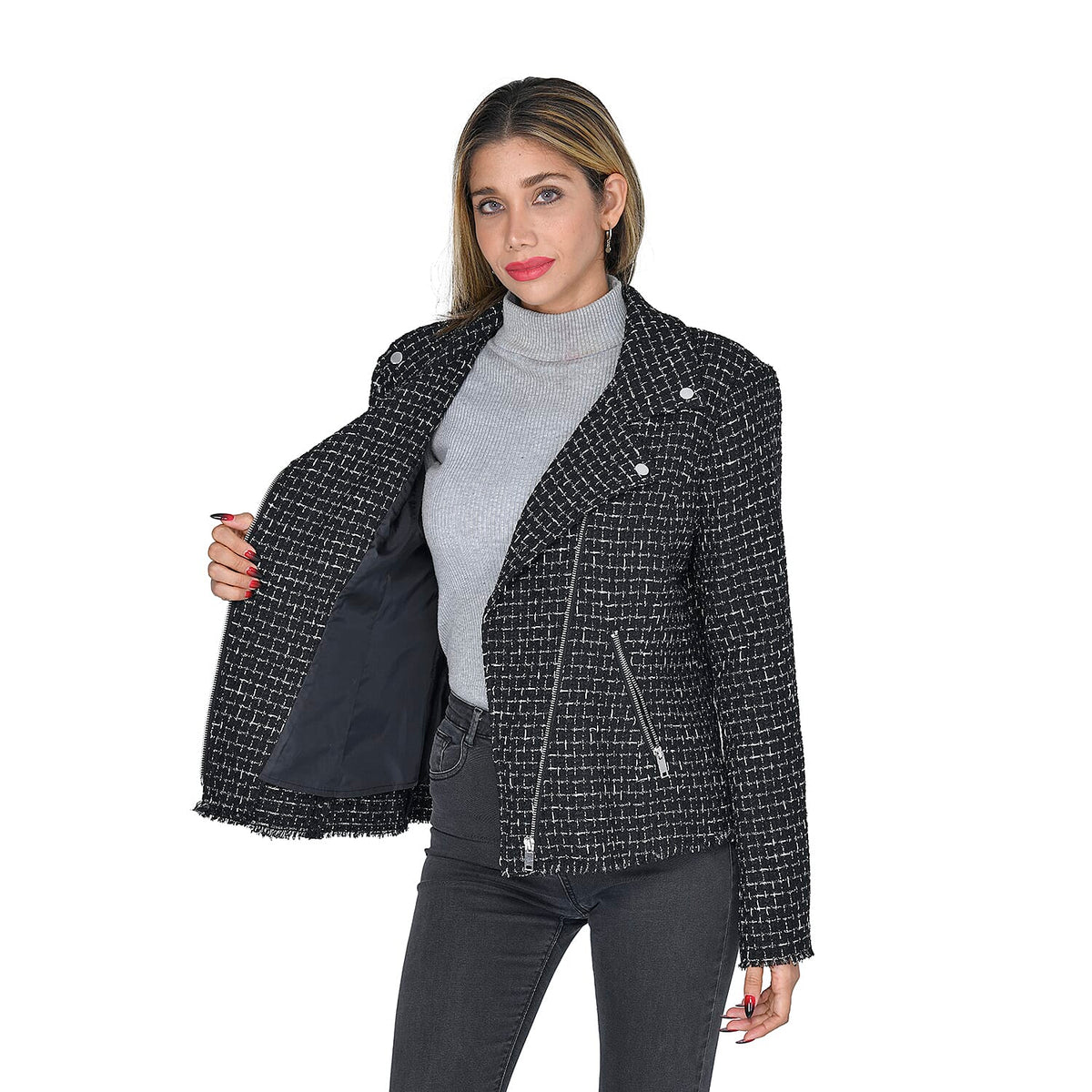 LA MAREY Tweed Women's Coat with Pockets - Black 3882974 4