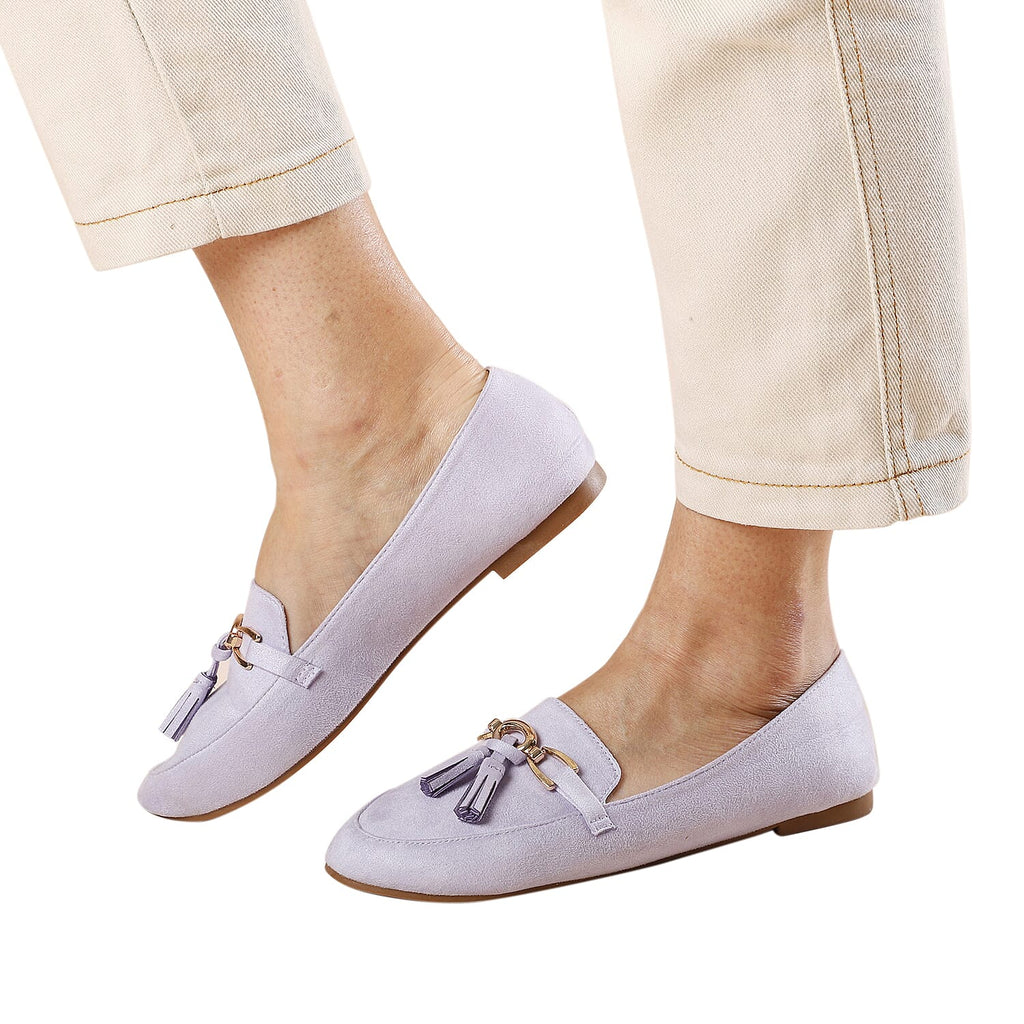 LA MAREY Velvet with Tassel and Metal Buckle Detailing Loafers (Size 3) - Light Purple