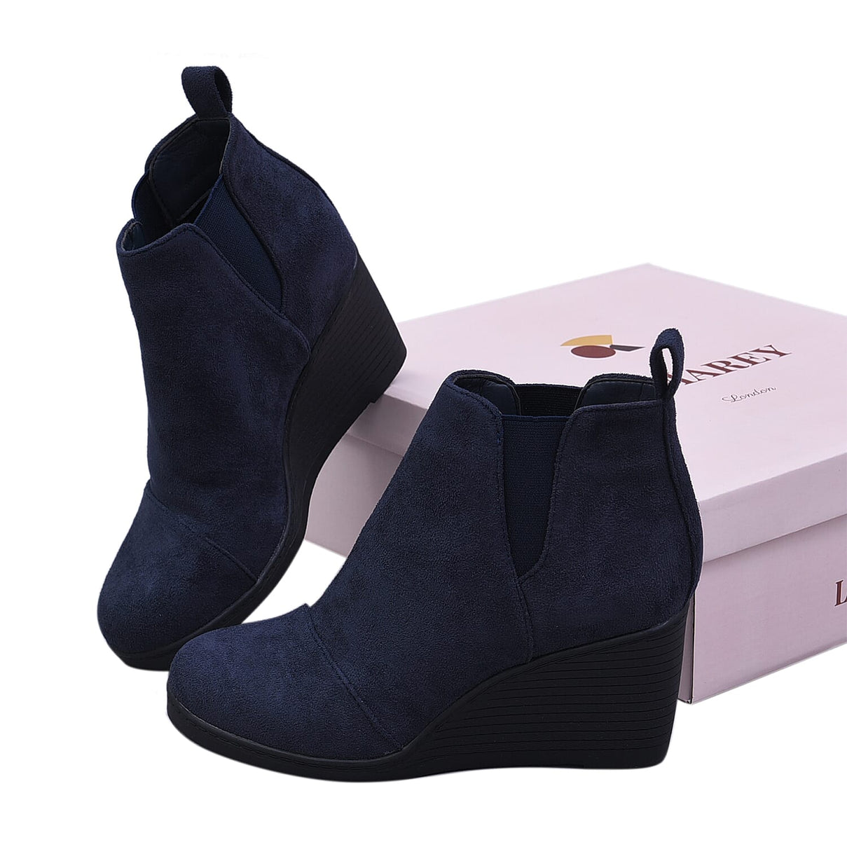 LA MAREY Wedge Heel Ankle Boots - Navy 3878065 0