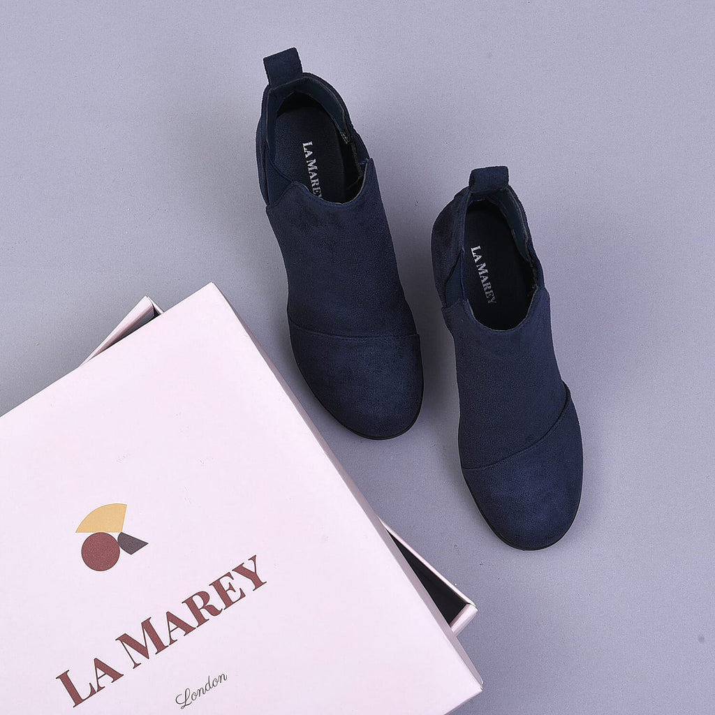 LA MAREY Wedge Heel Ankle Boots (Size 3) - Navy