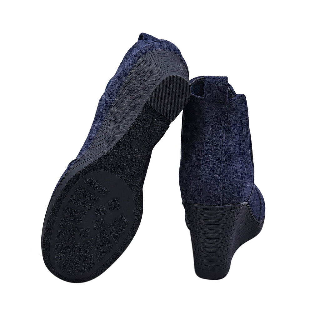 LA MAREY Wedge Heel Ankle Boots (Size 3) - Navy