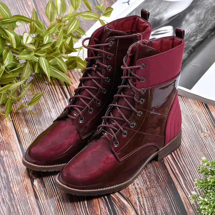 LA MAREY Women's Ankle Boots with Side Zipper - Burgundy 7597793 2