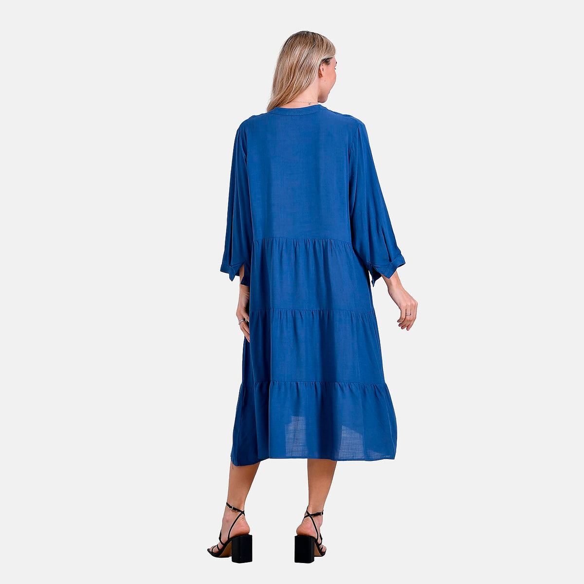 LA MAREY Womens Boho Button-Front V-Neck  Dress (One Size) - Denim Blue 8026885 2