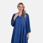 LA MAREY Womens Boho Button-Front V-Neck  Dress (One Size) - Denim Blue