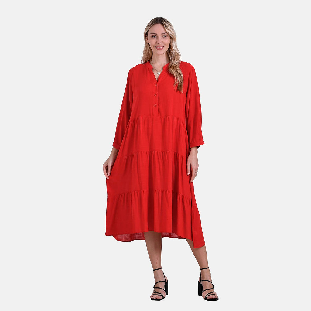 LA MAREY Womens Boho Button-Front V-Neck  Dress (One Size) - Pink