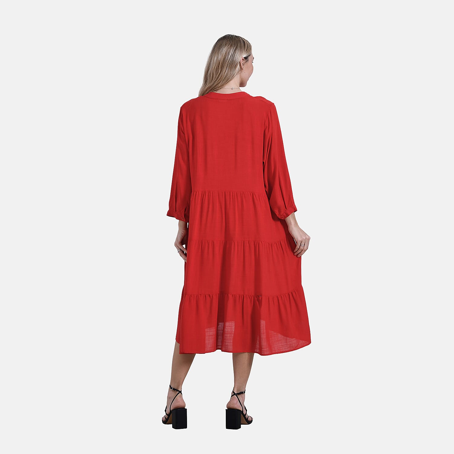 LA MAREY Womens Boho Button-Front V-Neck Dress (One Size) - Red 8026886 2