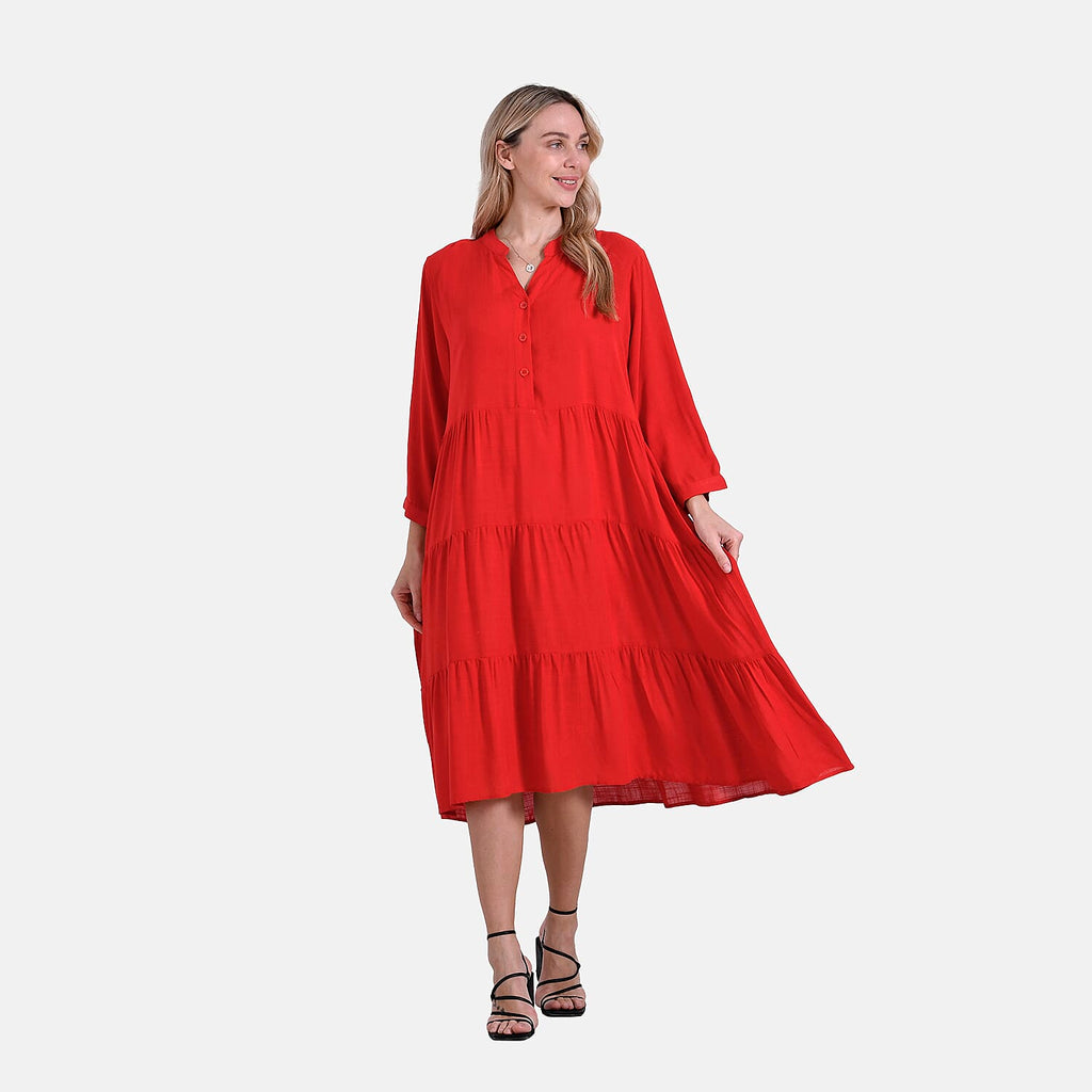 LA MAREY Womens Boho Button-Front V-Neck  Dress (One Size) - Pink