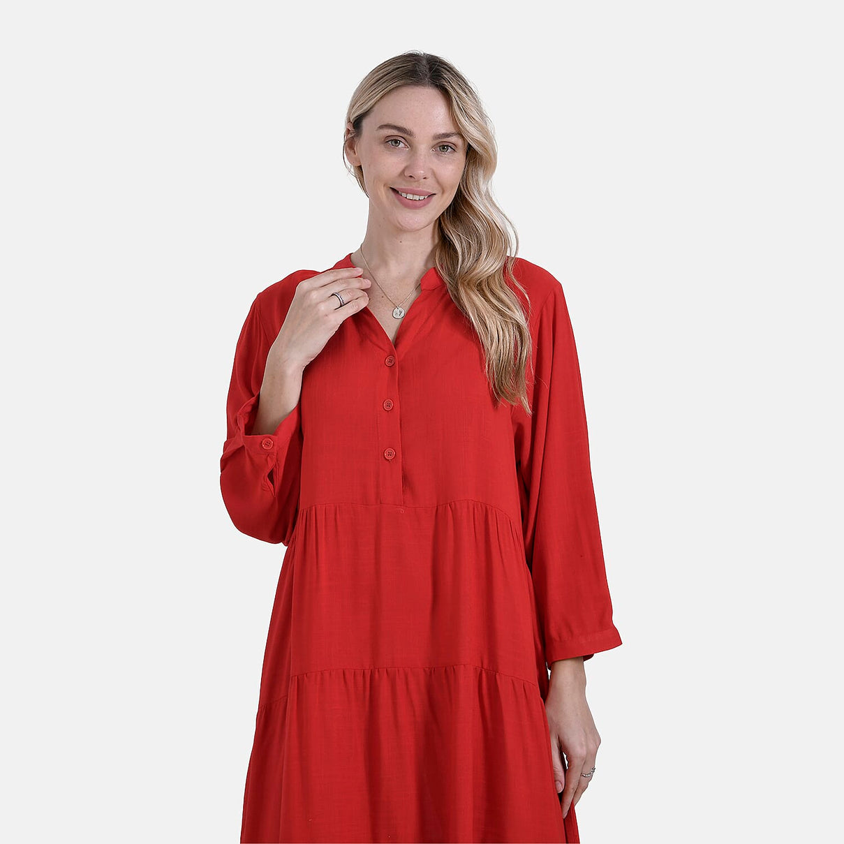 LA MAREY Womens Boho Button-Front V-Neck Dress (One Size) - Red 8026886 5