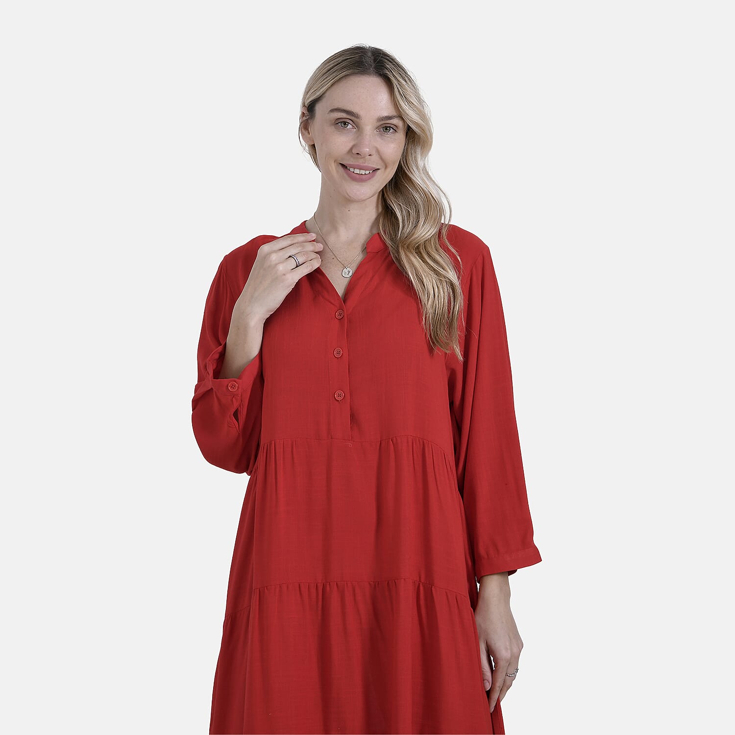 LA MAREY Womens Boho Button-Front V-Neck Dress (One Size) - Red 8026886 5