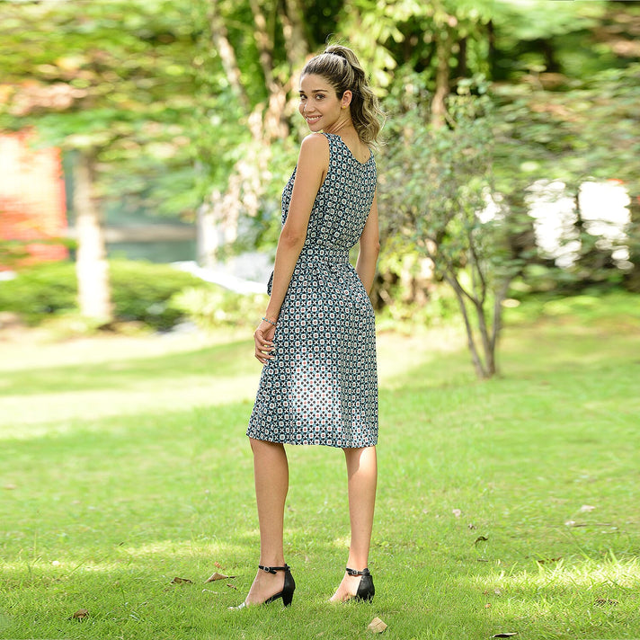 LA MAREY Striking Geometric Pattern Sleeveless Dress - Teal Green and Multi 3842254 2