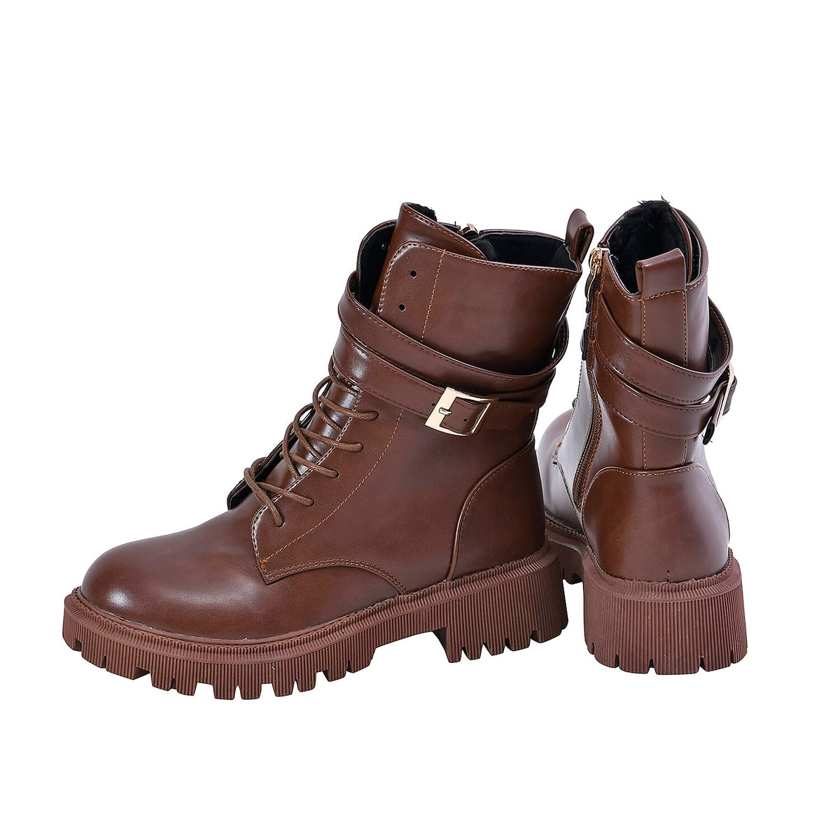 LA MAREY Womens High Ankle Boots with Buckle and Side Zipper Closure - Tan 7609003 4