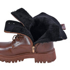 LA MAREY Womens Round Toe High Ankle Boots with Buckle and Side Zipper Closure (Size 3) - Tan