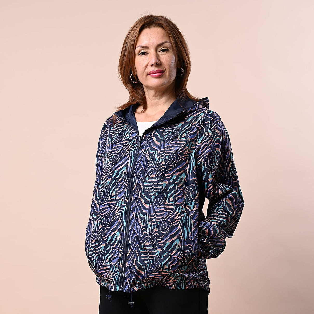 LA MAREY Zigzag Pattern Water-Resistant Women's Jacket - Navy and Multi 3798938 0