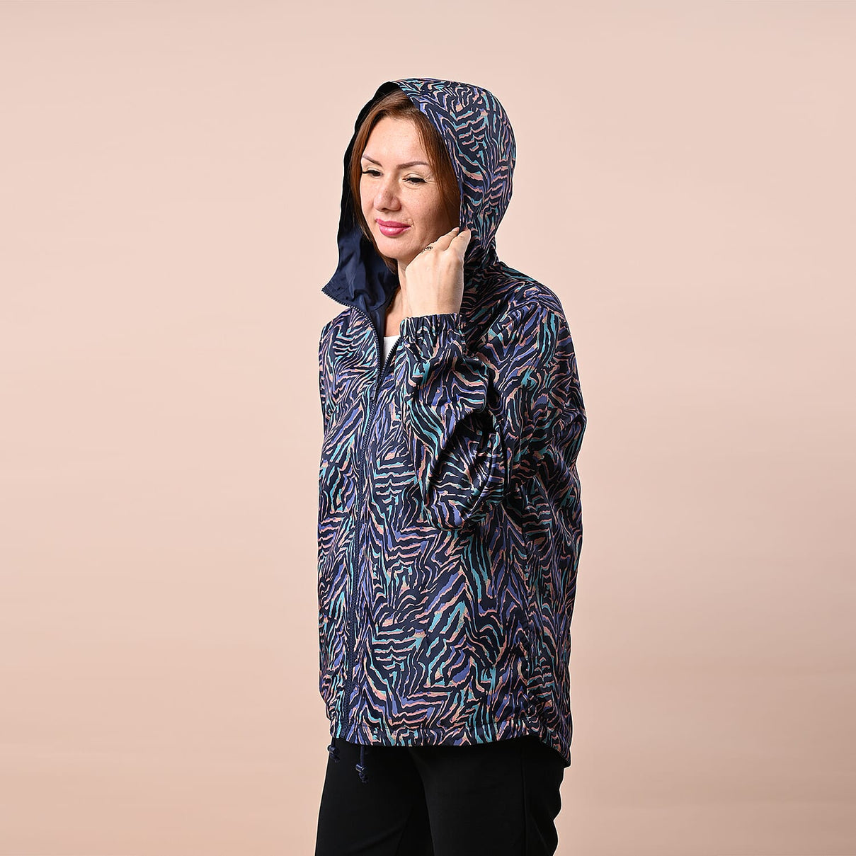 LA MAREY Zigzag Pattern Water-Resistant Women's Jacket - Navy and Multi 3798938 1