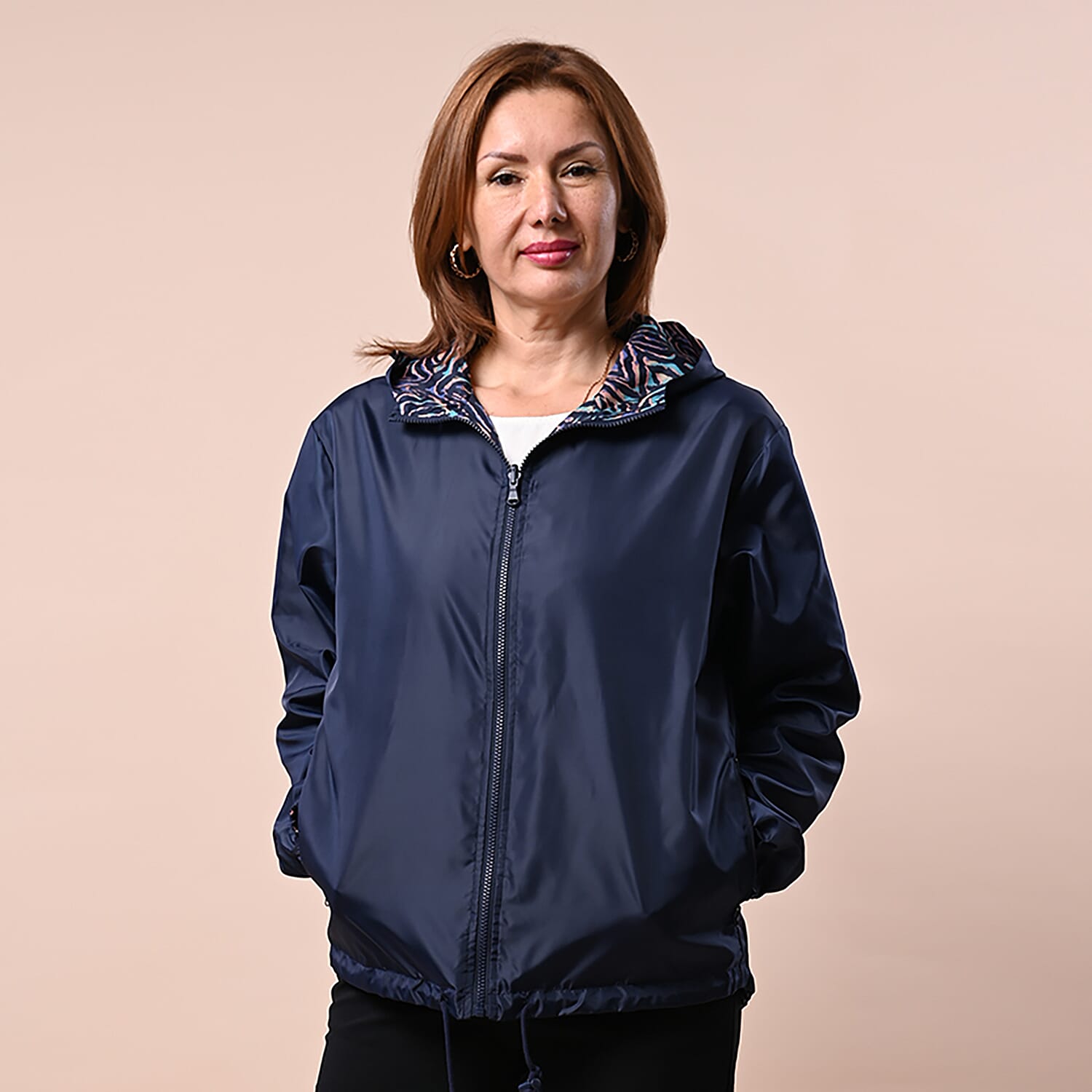 LA MAREY Zigzag Pattern Water-Resistant Women's Jacket - Navy and Multi 3798938 3