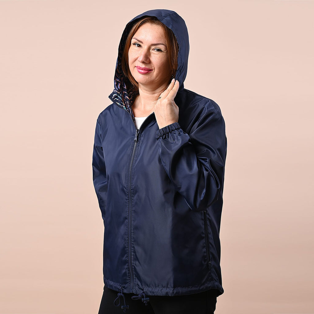 LA MAREY Plain & Zigzag Pattern Water Resistant Reversible Jacket (Size L-XL, 122x69Cm) - Navy and Multi
