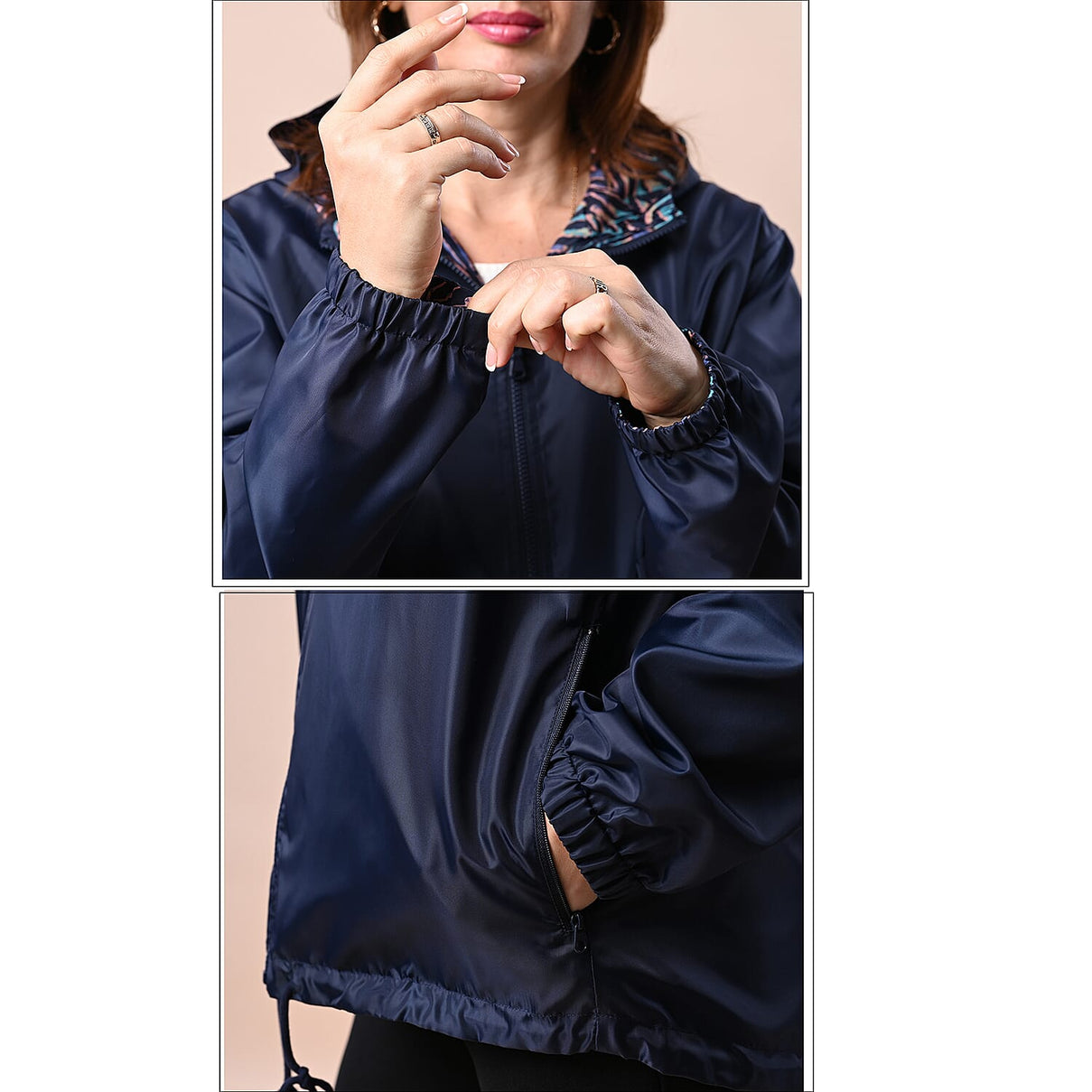 LA MAREY Zigzag Pattern Water-Resistant Women's Jacket - Navy and Multi 3798938 5