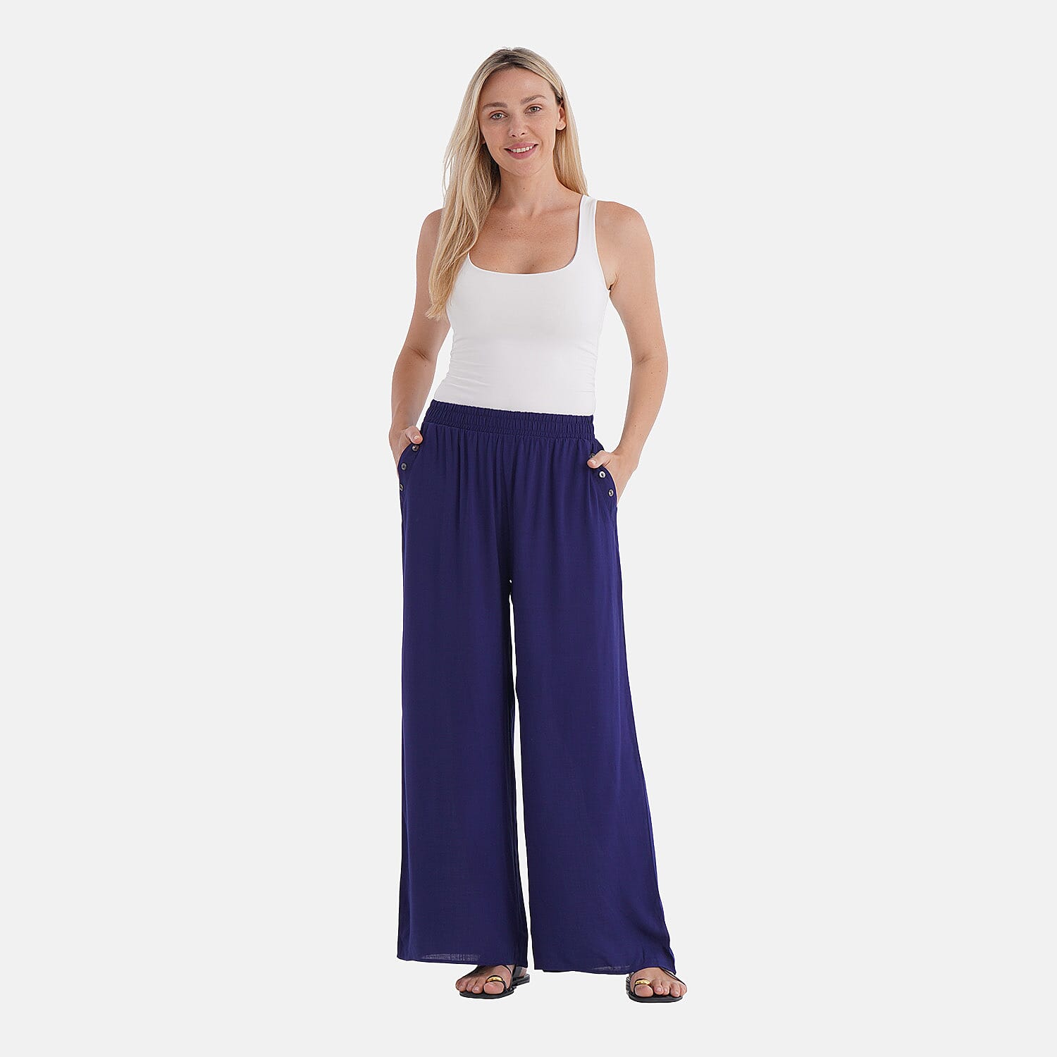La Marey Casual Wide Leg Trousers with Elastic Waist (Size - 8 to 10) - Navy 8030383 0