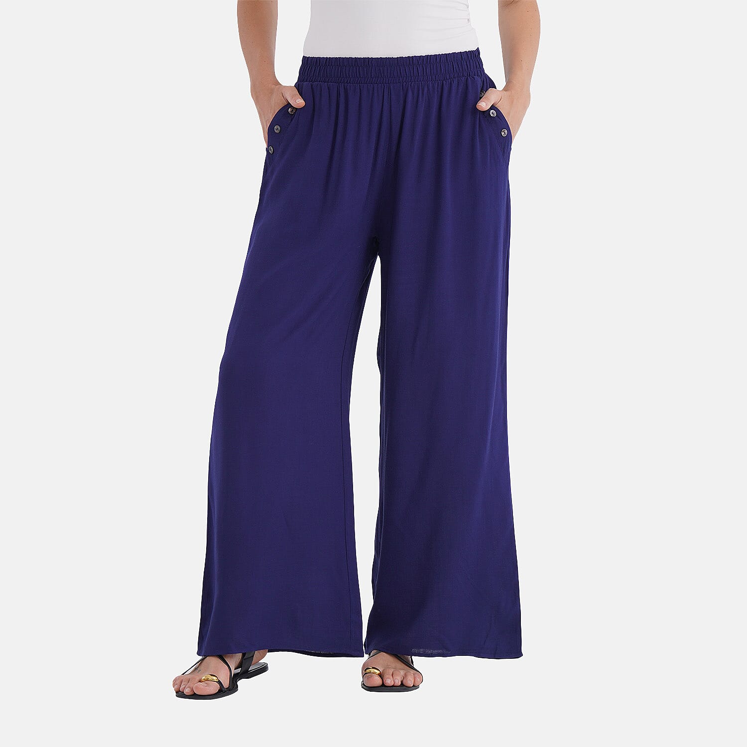 La Marey Casual Wide Leg Trousers with Elastic Waist (Size - 8 to 10) - Navy 8030383 4