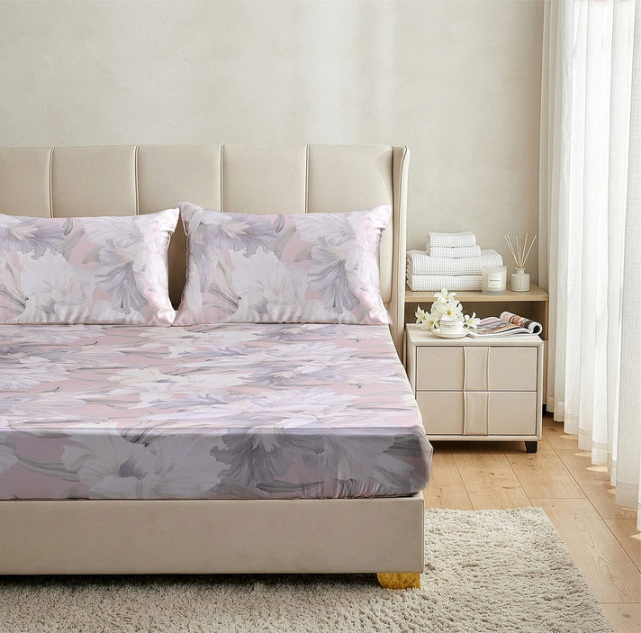 LA Marey Signature Collection - 3 Piece Set - 100% Mulberry Silk Fitted Sheets &amp; 2 Mother Of Pearl Button Pillowcases Double (190 x 135 cm - Beige 8412037 2