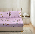 LA Marey Signature Set of 3 100% Mulberry Silk Fitted Sheets & 2 MOP Button Pillowcases (190 x 135 cm)- Pink