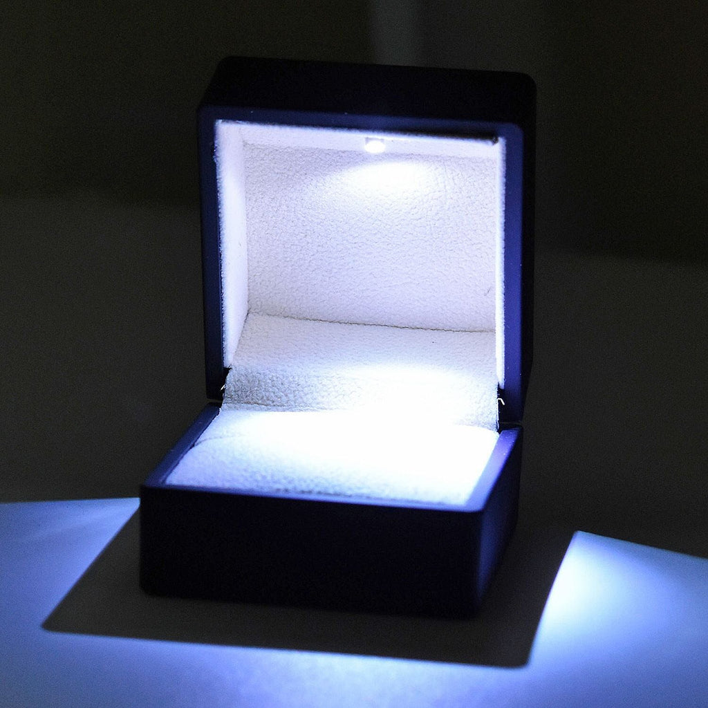 LED Light Illuminated Ring Gift Box with Velvet Interior Lining (Size 6X6X4 cm) - Black