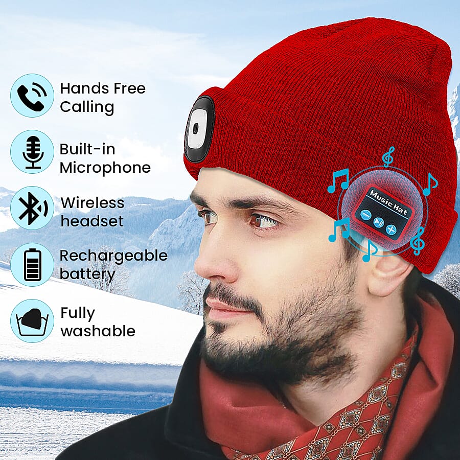 LED Light Up Beanie Music Hat with Headphones - Red 7129258 3