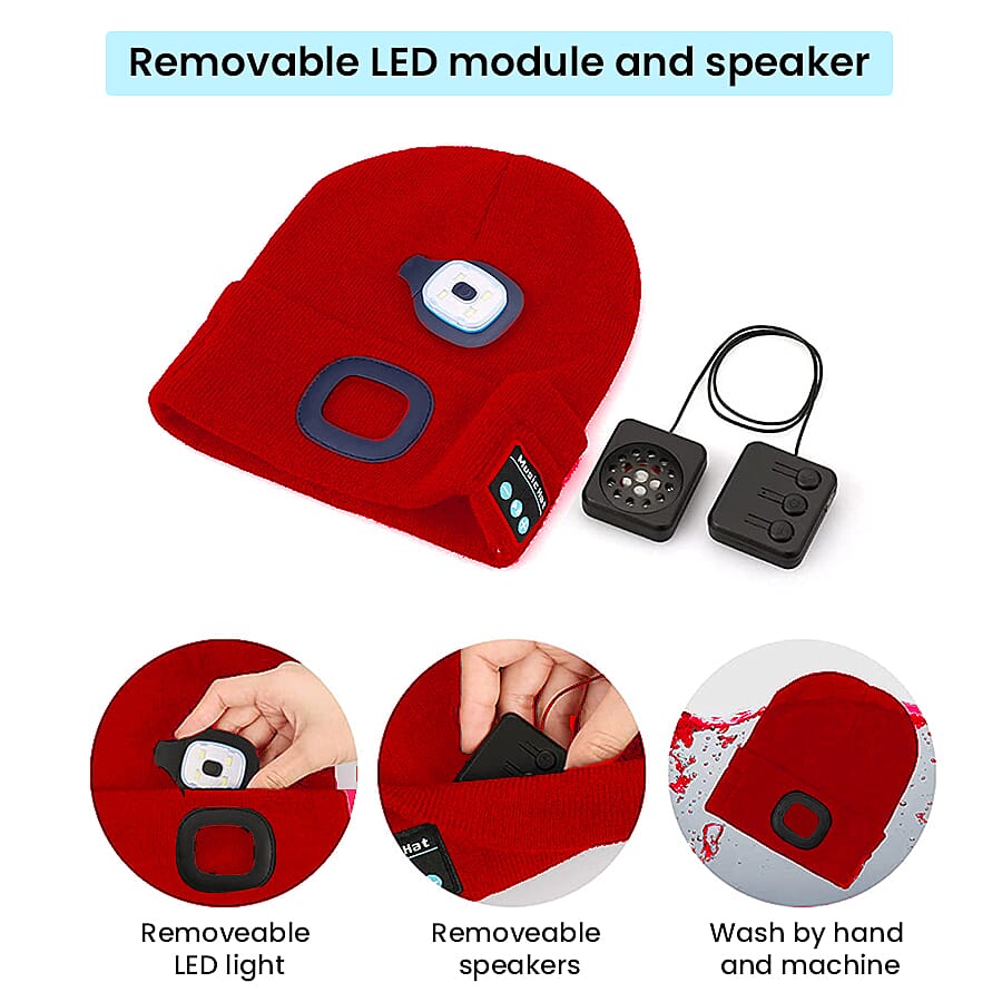 LED Light Up Beanie Music Hat with Headphones - Red 7129258 5